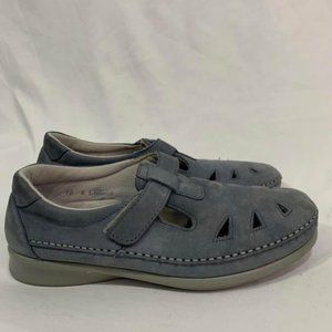 𝅺sas tripad comfort, soft step blue leather shoes. Velcro. Soft arch. Size 10w.